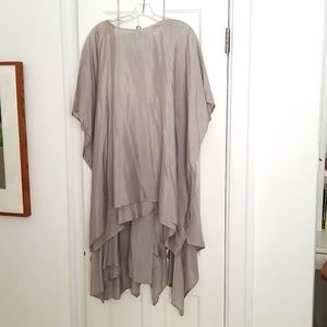 Morgane Le Fey silk outfit. Grey silk top and matching grey silk scarf skirt.